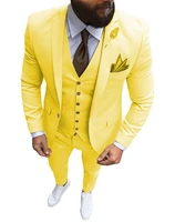 jeltonewin yellow 3 pieces men suits 2021 custom made latest coat pant designs casual men suit wedding grooms man party suits