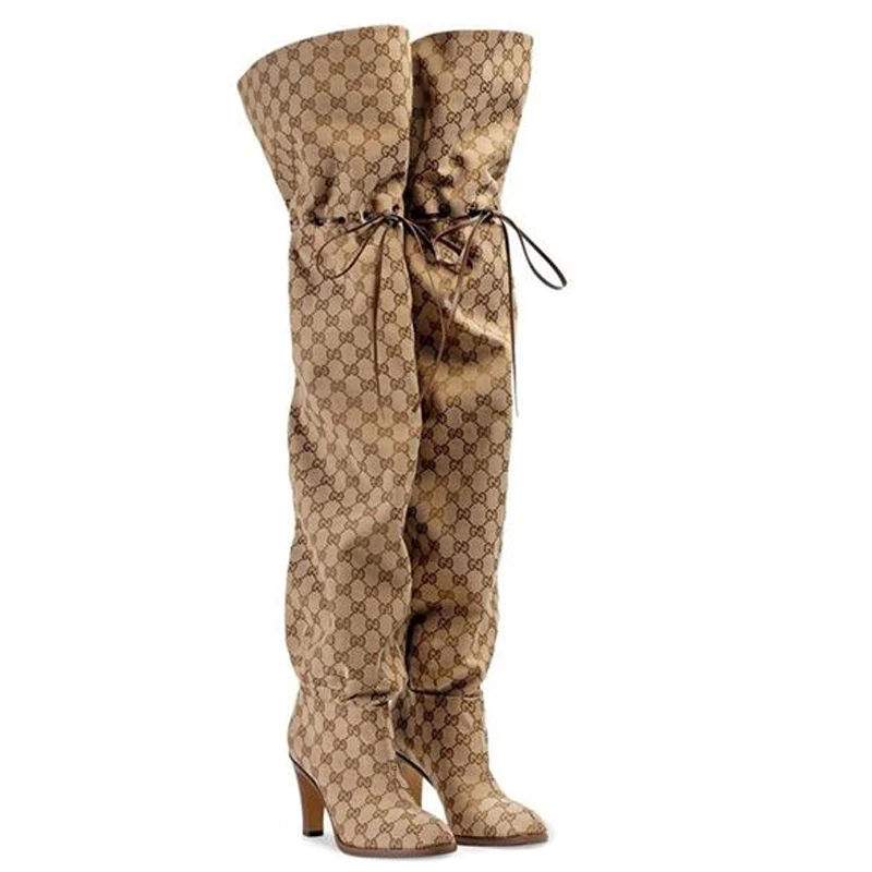 Новинка фирменный дизайн женские сапоги до бедра на квадратном каблуке Сапоги