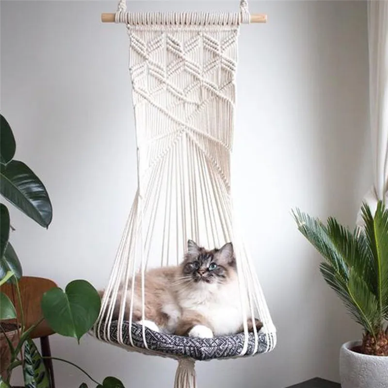 

Bohemian Handwoven Tapestry Cotton Pet Cat Hammock Swing Bed Macrame For Home Bedroom Decoration Wall Hanging Without Mat
