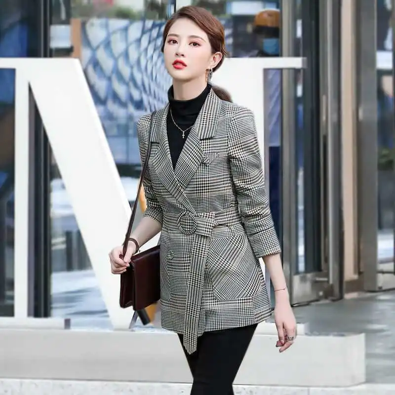 Новинка клетчатый Блейзер Пальто OL стиля с длинным рукавом осень зима женские