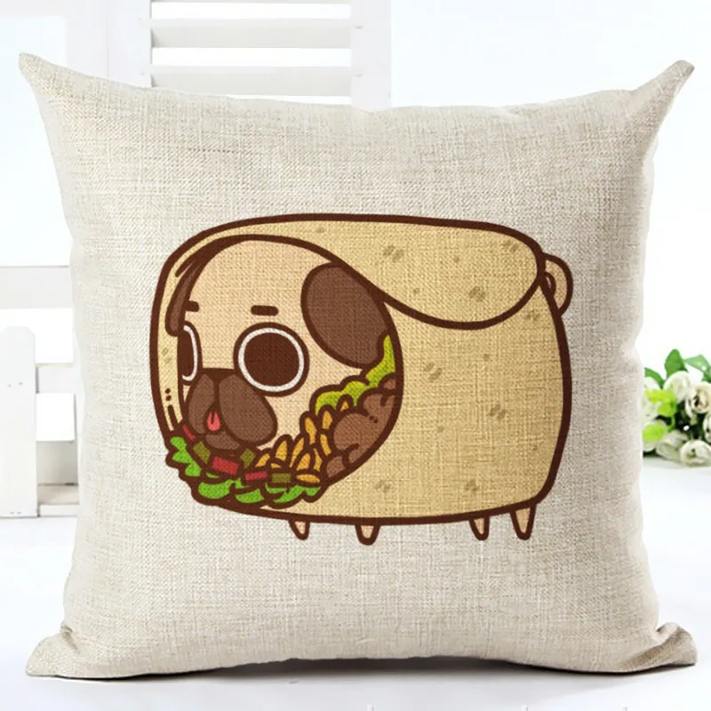 Креативный чехол для подушки в виде мопса мультяшный милый льняной дивана -