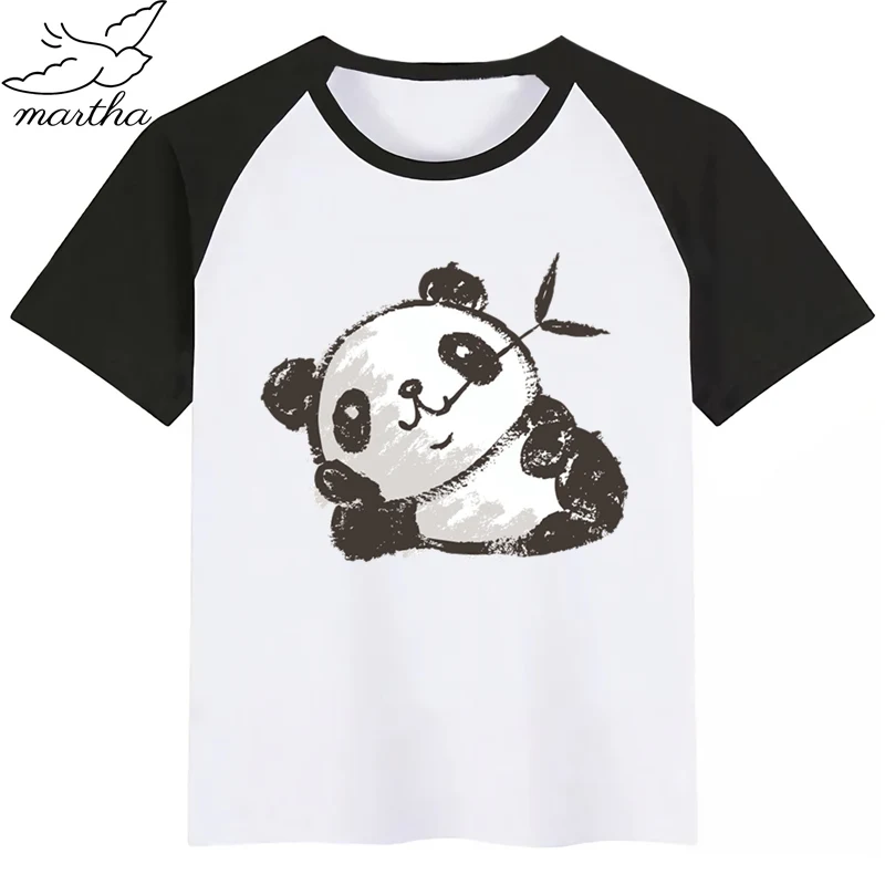 Детские летние топы для мальчиков и девочек футболка с акварельным принтом панды