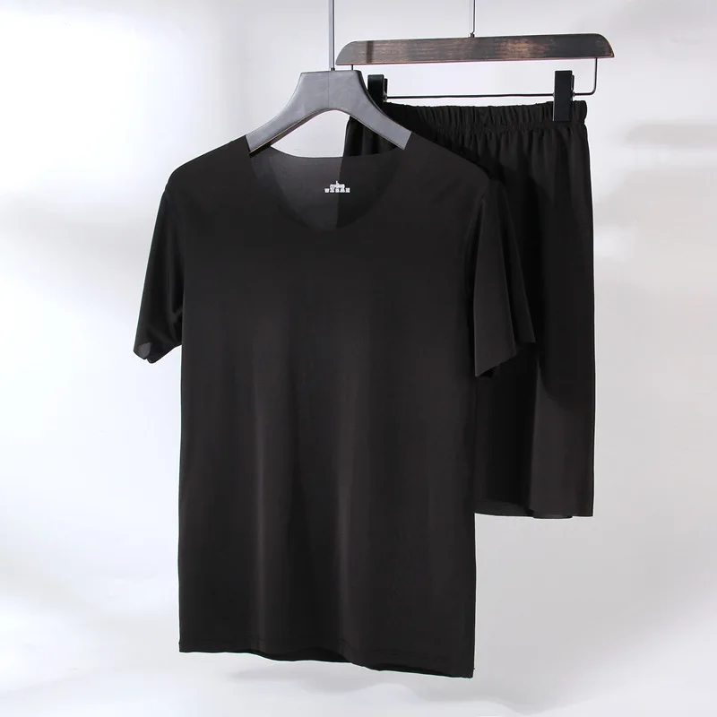 Пижама Мужская шелковая однотонная тонкая с коротким рукавом - купить по