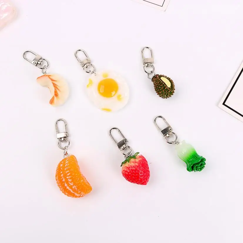 Брелок для ключей из акрила подвеска с изображением еды фруктов яиц клубники