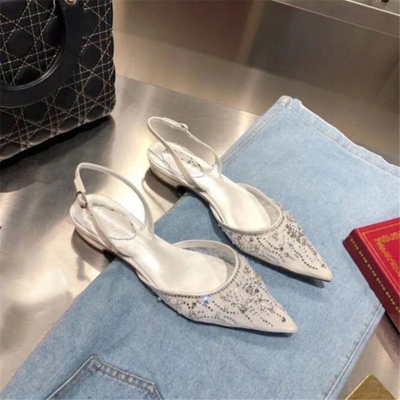 

New 2021 leather rhinestone Baotou women's sandals authentic women's shoes 7CM high heels fashion show 3-8 9 BBZAI
