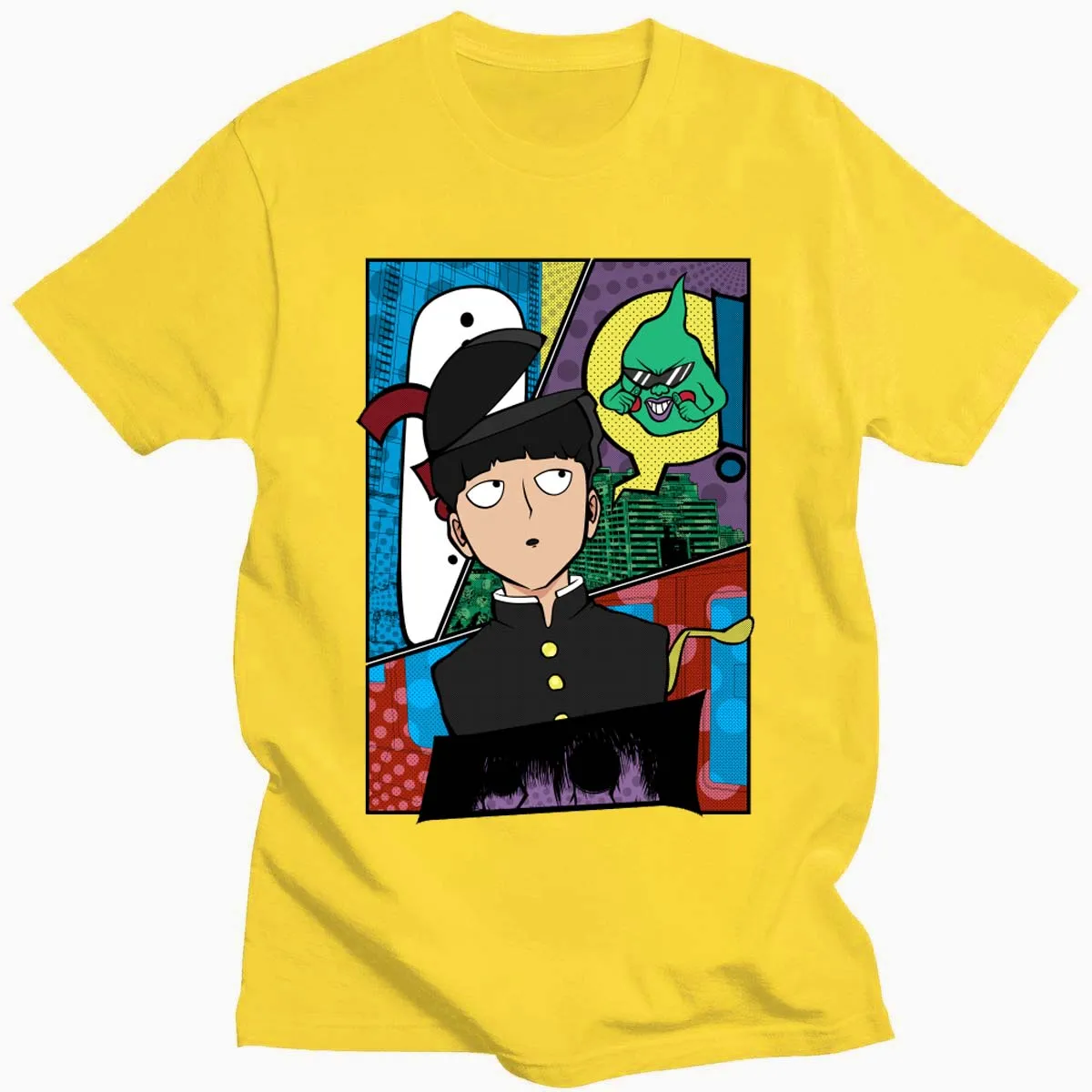 Летняя модная мужская футболка с принтом манга и моб из чистого хлопка коротким