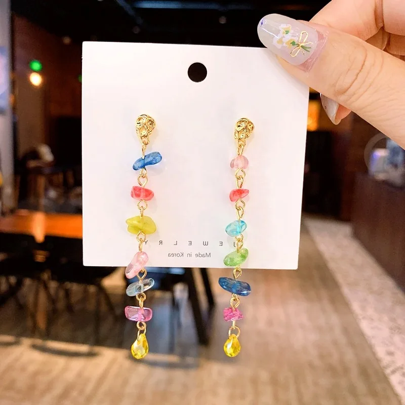 Корейский Новый дизайн модные ювелирные изделия цветные серьги неправильной