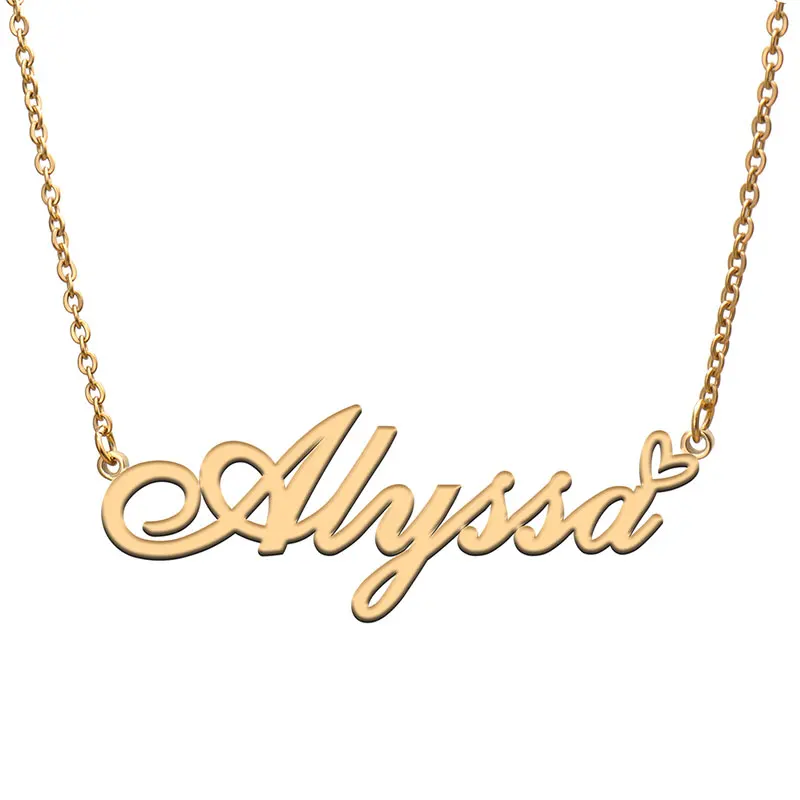 

Love Heart Alyssa Name Necklace for Women Stainless Steel Gold & Silver Nameplate Pendant Femme Mother Child Girls Gift