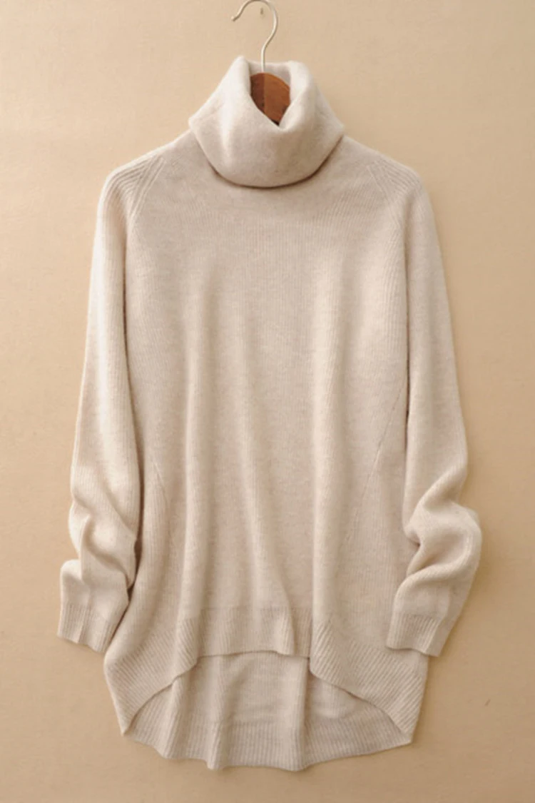 cashmere knit women casual pullover sweater irregular long piles high collar solid color one&ampover size | Женская одежда
