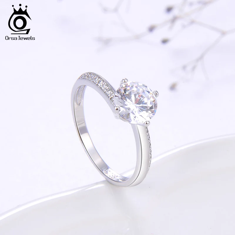 ORSA JEWELS роскошные 925 серебряные свадебные кольца пасьянс фианит AAAA круглой огранки подлинные кольца обручальные вечерние ювелирные изделия SR152