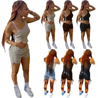 summer new womens clothing solid color sleeveless one shoulder drawstring folds sexy two piece suit
