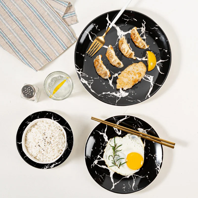 

Plate Service Tableware Ceramic Plate Kitchen Accessories Dishwasher Safe Tableware Flatware Dinner Service Black Tableware