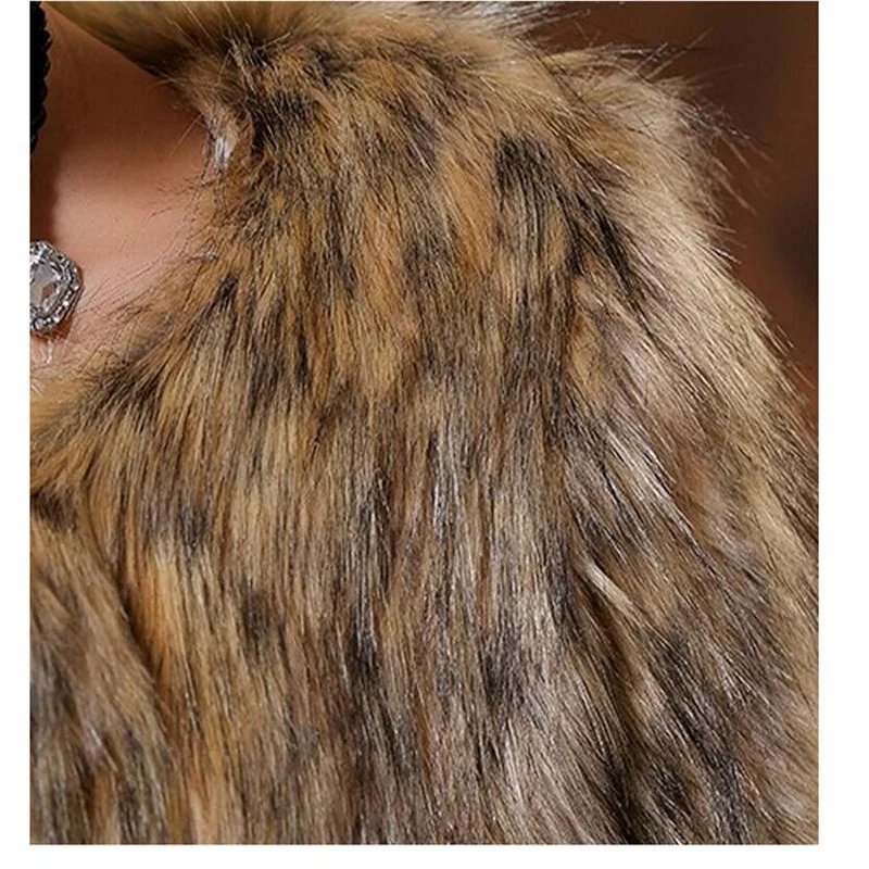 New style fox fur coat womens ladies mid-length imitation raccoon round neck nine-quarter sleeves slim fit autumn winter brown