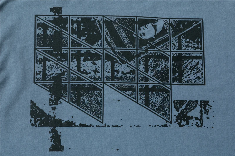 

Summer 2021 Men and Women Loose Round Neck Pullover Trendy Blue Washed Cold Wall Retro Old Short-sleeved Printed T-shirt