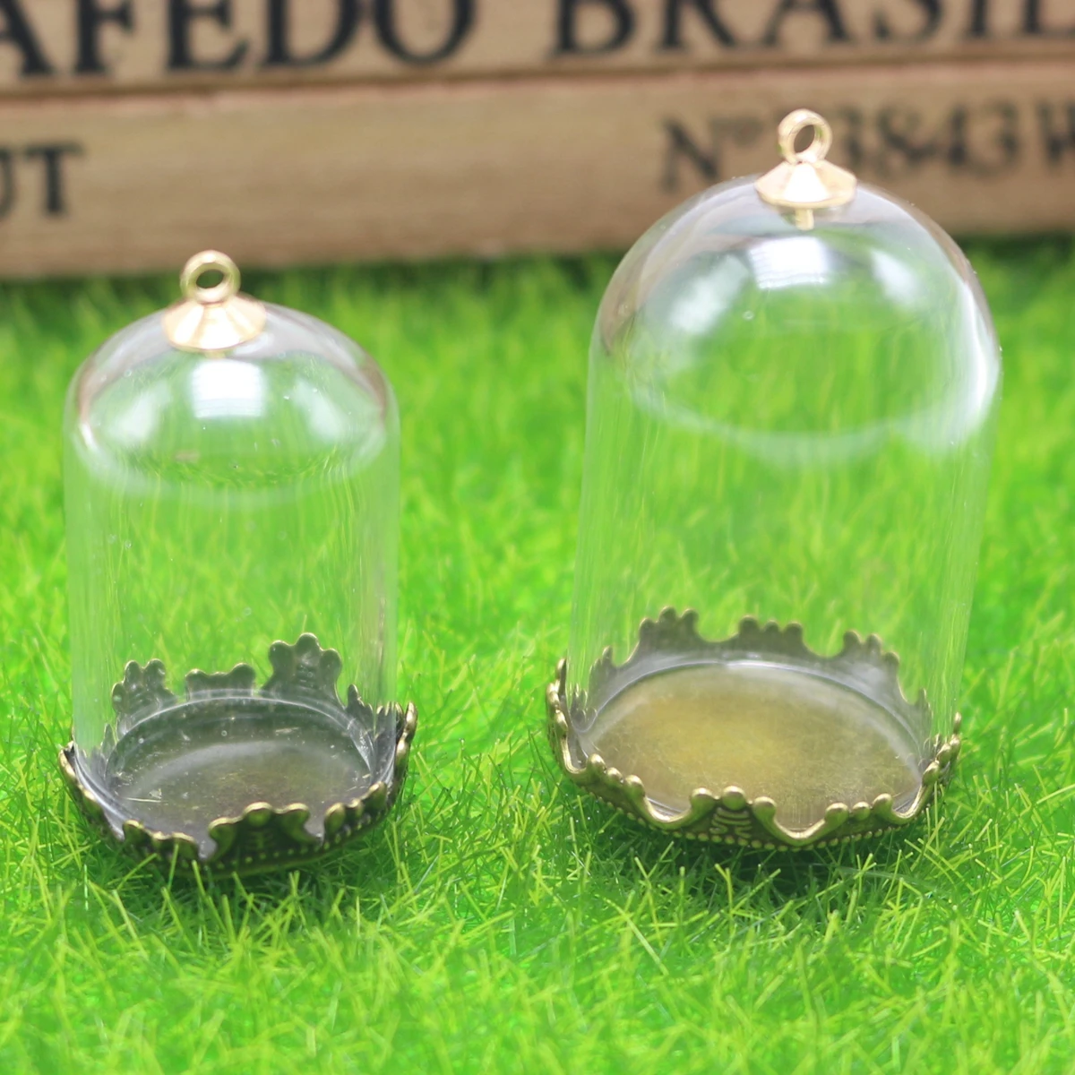 Стеклянный цилиндрический кулон сделай сам 30 х20 мм с бронзовым основанием