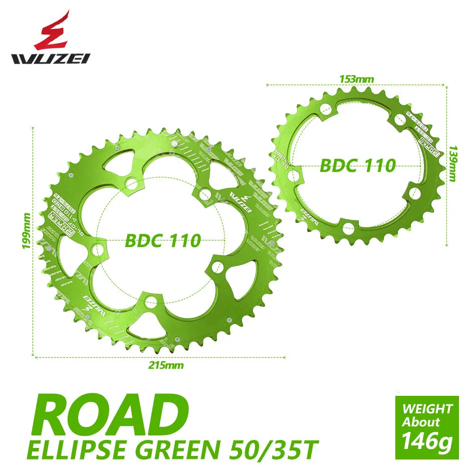 Wuzei Road Bicylcle 110BCD 35/50T Овальный Звездочка комплект велосипед 7075-T6 сплав Сверхлегкий эллипс восхождение Мощность передняя Звездочка пластина