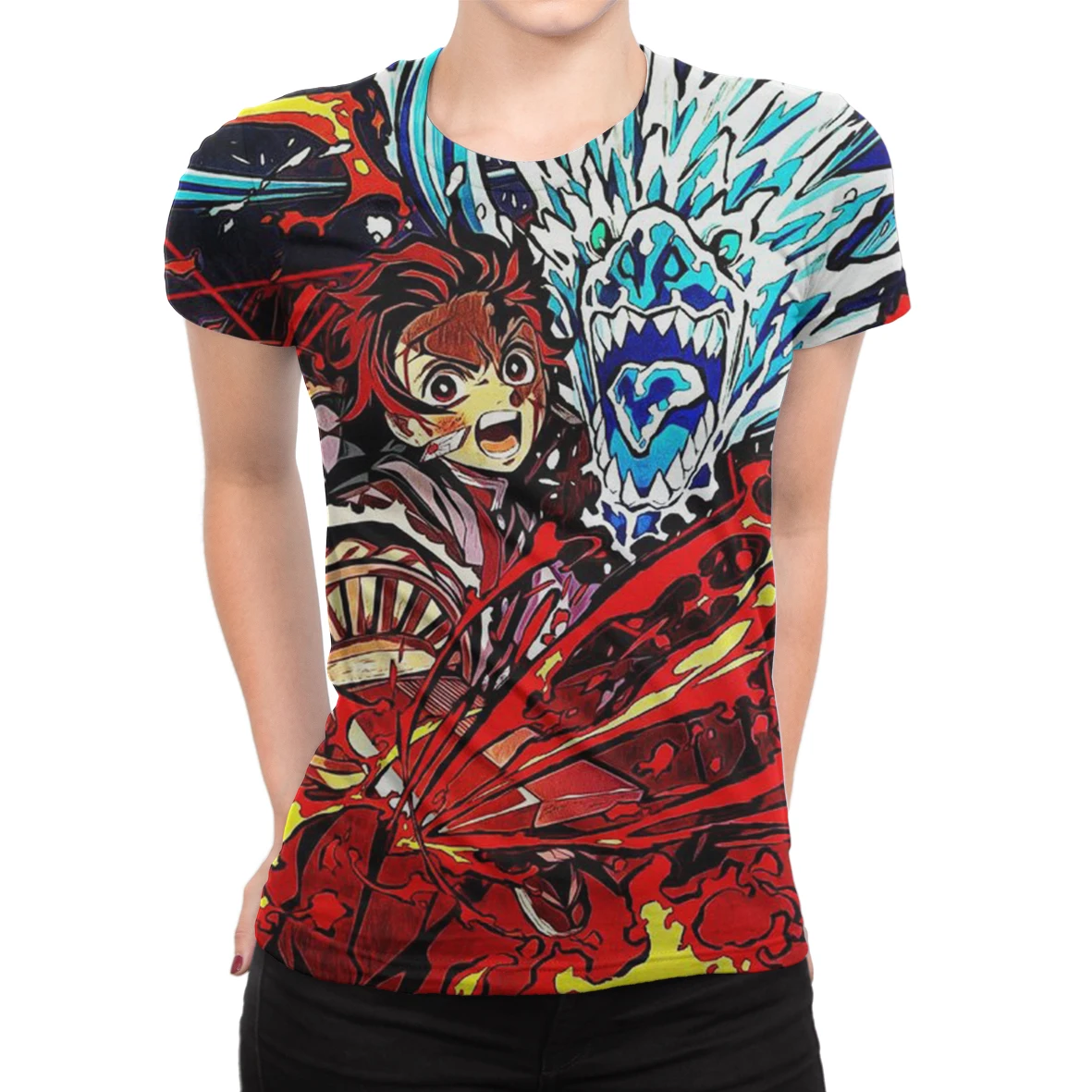 

Demon Slayer Kimetsu No Yaiba 3D T-shirt Female Women's Oversized T Shirts Japanese Anime O-neck T-shirt Tops Women Harajuku