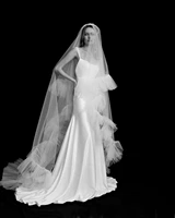 bridal veil long tail 3m wide wedding dress face cover double plain gauze ruffles big veil