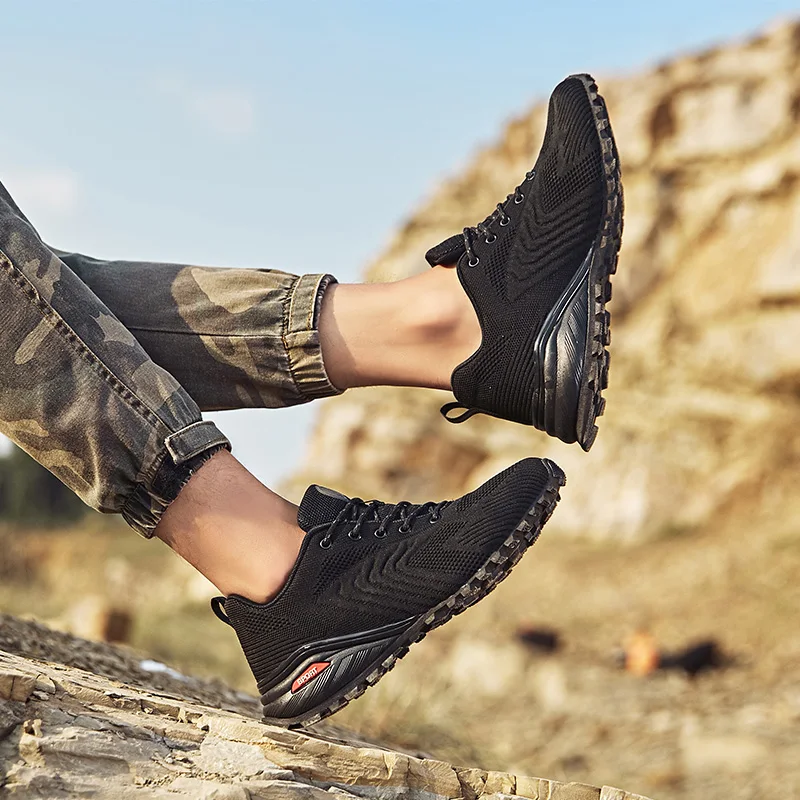 Мужские Нескользящие кроссовки черные или Красные для походов большой размер 39 50