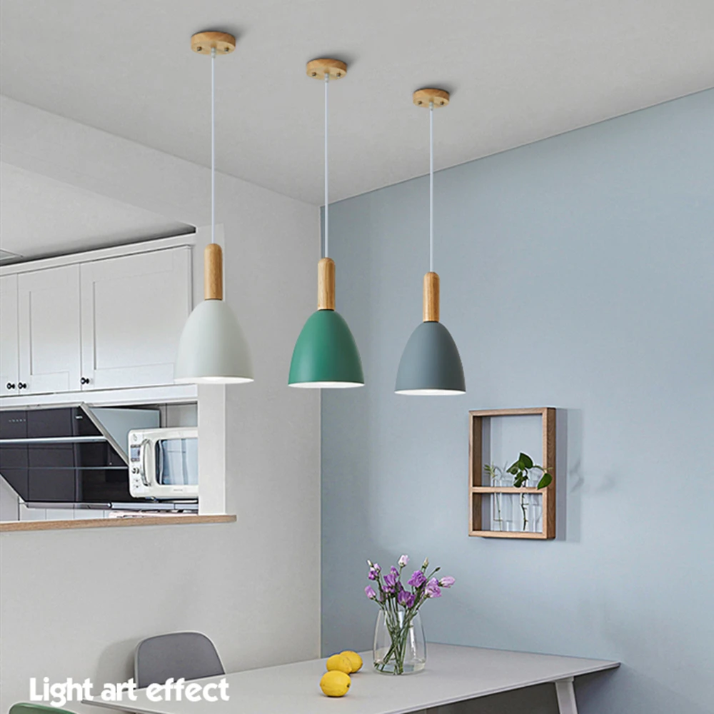 

[DBF]Modern Led Pendant Light Fixture With Wood Iron Dining Room Bar Cafe Restaurant Nordic Indoor Wooden Cylinder Hanging Lamp