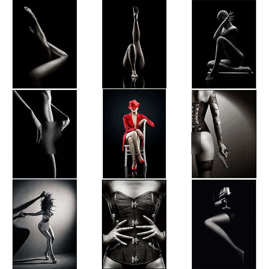 Черно-белая сексуальная обнаженная женская фигурка, холст, картины, плакаты, принты, настенные картины для украшения гостиной Черно-белая сексуальная обнаженная женская фигурка, холст, картины, плакаты, принты, настенные картины для украшения гостиной