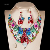 luxury dubai gold jewelry sets women big necklace earring set indian jewellery f1124 rhinestone party jewels 6 colors cacare