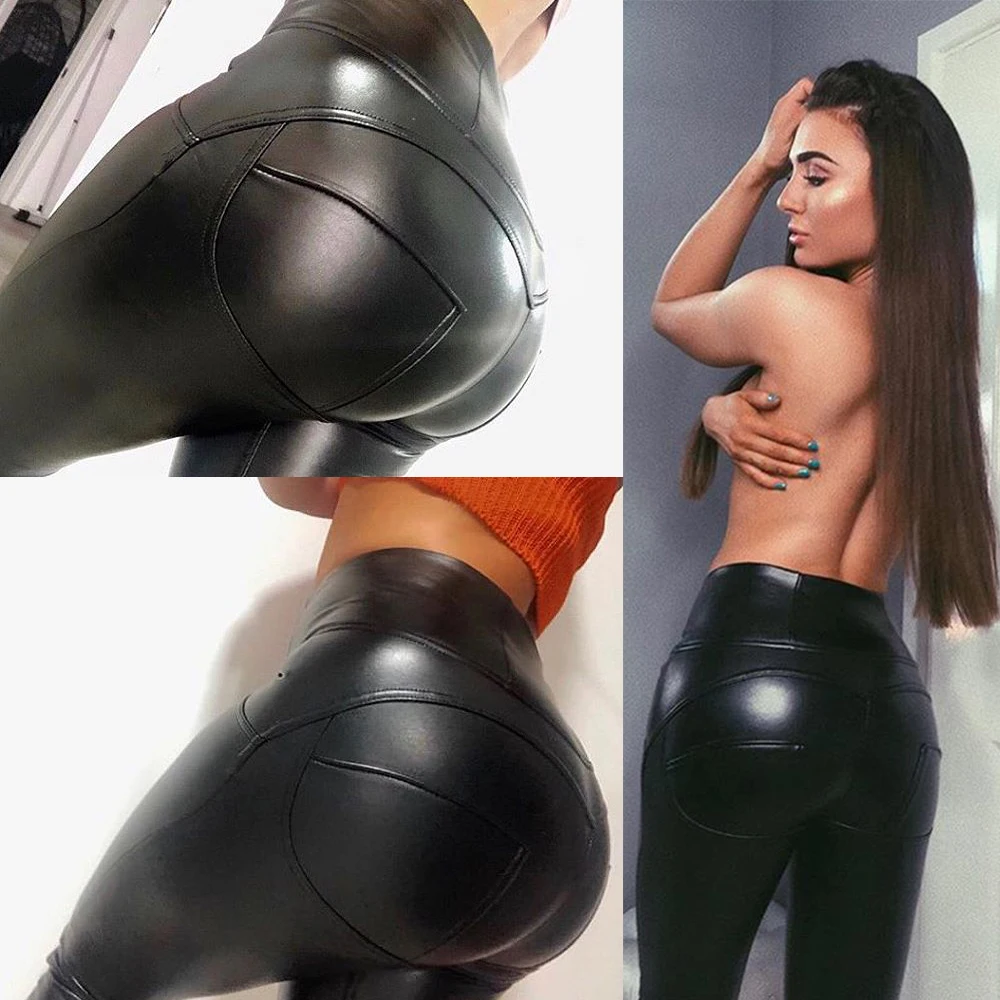 Melody Блестящие Брюки из искусственной кожи с высокой посадкой флисовой