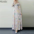 Женское платье-хиджаб ZANZEA, винтажное длинное платье-хиджаб с длинным рукавом и цветочным принтом