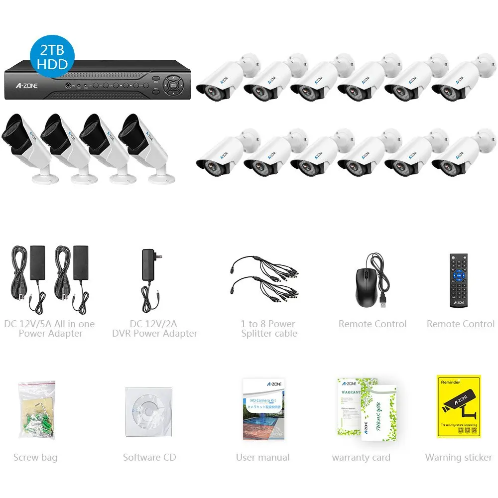 A-ZONE 960P CCTV Home Security Cameras 16CH 1080P DVR IP67 Waterproof Outdoor AHD Monitor Video Surveillance Kit | Безопасность и
