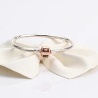925 sterling silver rose gold moment two tone barrel clasp snake chain bracelet fit pandora diy fine bead charm jewelry