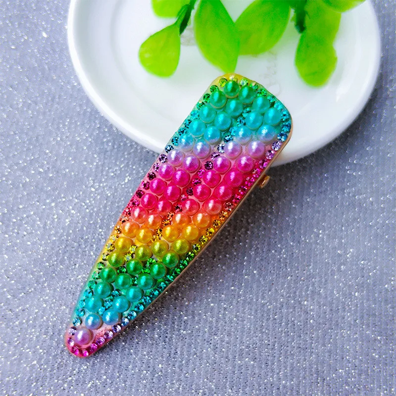 Free shipping korea style Neon color bead hairpins lovely women's hair accessories ins girl's rainbow Duckbill clip hairclips