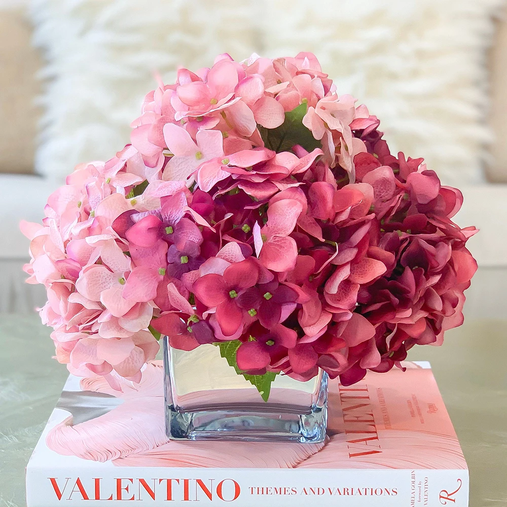 

1Pc 17-18cm Silk Hydrangea Artificial Flower Heads Home Decoration Accessories Plantas Artificiales Fake Flowers Wedding Decor