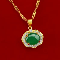 fashion 18k gold chain necklace pendant for women gemstone jewelry green emerald stone zircon jade clavicle necklace chocker
