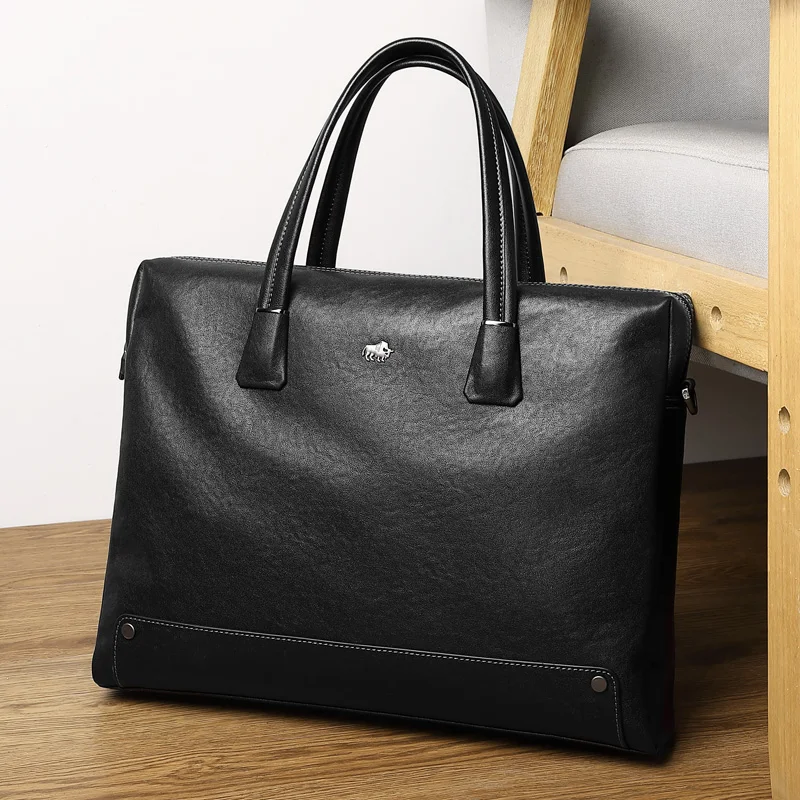 Bison DenimCowhide Business Briefcase Men Bag Luxury Genuine Leather Large Capacity Laptop Bag Man Handbag Shoulder Bag