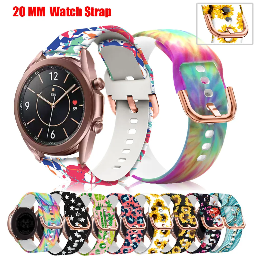 

20mm Printing Silicone Watchband For Samsung Galaxy Watch 42 Active 2 40 44 Bracelet Band Strap For Gear S2 Amazfit bip/GTR 42