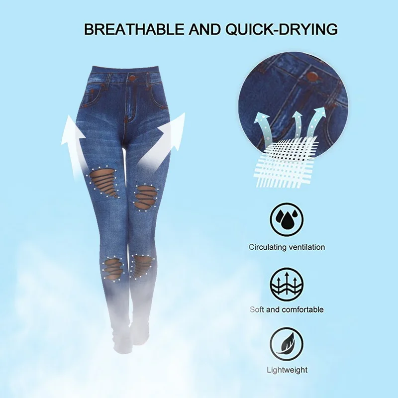 Облегающие женские леггинсы с дырками длинные простые высокая талия имитация