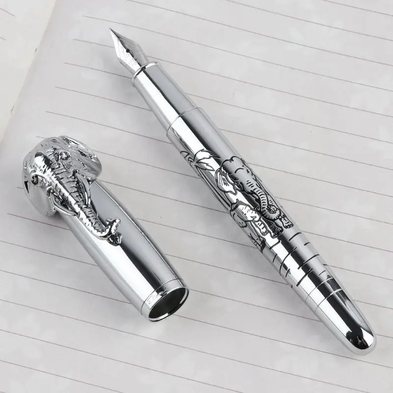 

New Elephant Head on Cap Lid Fountain Pen Delicate Medium Nib Signature Pens Business Home Office School Supplies Gift