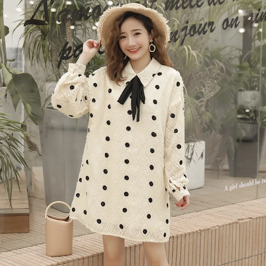 Новое платье для беременных осенне-зимняя одежда шерстяное платье с вышивкой корейский модный свитер для беременных