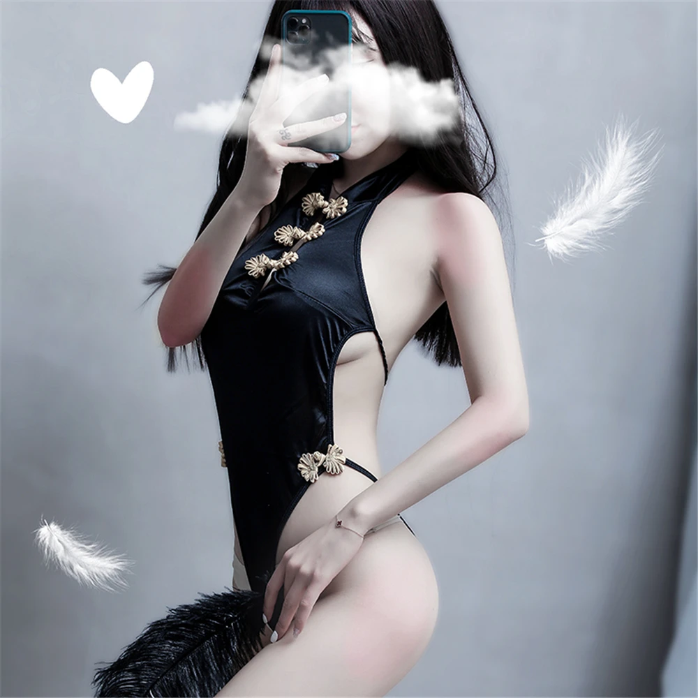 Черное боди в китайском стиле сексуальное нижнее белье для женщин эротическое