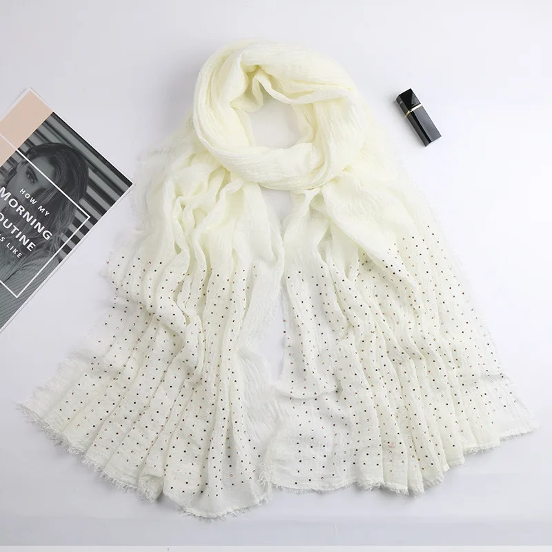 

The New Cotton Rhinestones Women's Scarves Folds Women Shawl bandanas Hijab Hair Accessories Scarf Women Long Scarf Decoration