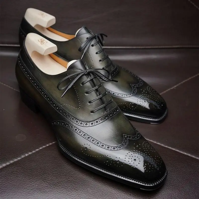 

Dark Green Men Oxford Derby Block Shoes PU Leather أحذية أكسفورد ديربي بولوك оксфордские сапоги Chaussures Pour Idiots AQ463
