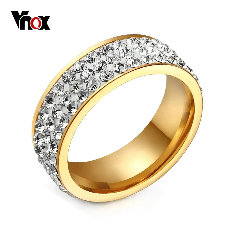 Vnox Кристалл Кольца для Для женщин Нержавеющая сталь обещание блестящие круглый cz