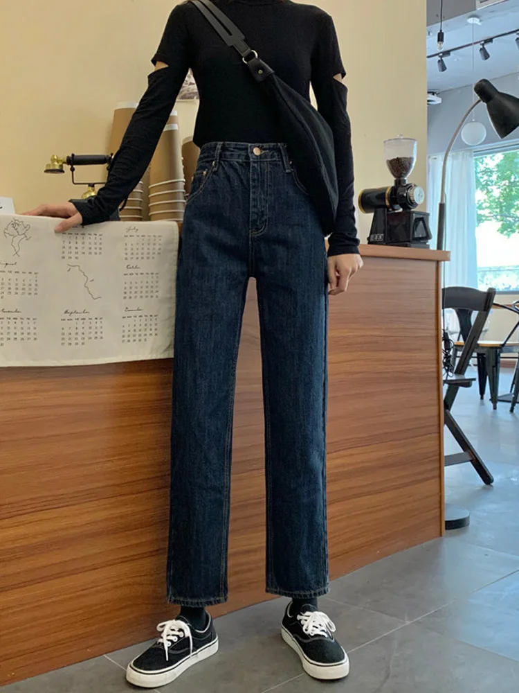 Осень 2021 свободные прямые джинсы женская одежда узкие брюки с высокой талией