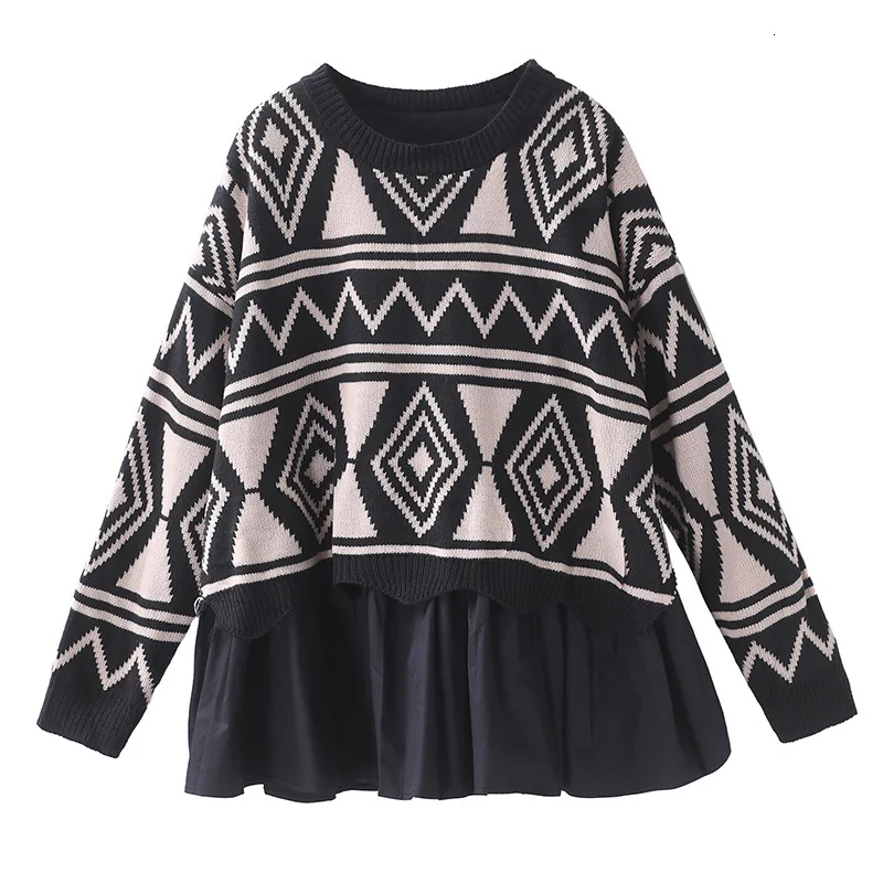 Max LuLu Fashion Korean Winter Ladies Punk Clothes Womens Printed Knitted Pullovers Patchwork Casual Sweaters Plus Size Knitwear | Женская
