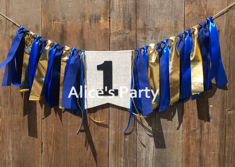 Новый синий Королевский золотой высокий стул баннер мальчик 1 й День рождения