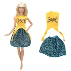 NK 1 комплект Кукольное платье Желтый милый кот узор + модная синяя юбка Повседневная одежда платье аксессуары для куклы Барби игрушки для девочек 4X