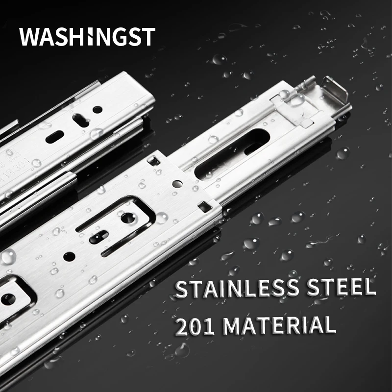 washingst drawer slide rail stainless steel 200 600mm full exhibition ball bearing three sections guide rail for kitchen cabinet free global shipping