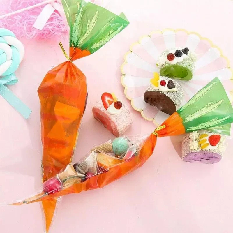 

20 шт/партия милый кролик морковь уха Бисквит мешок конфеты печенье Подарочная сумка закуски выпечка DIY упаковочные принадлежности пасхальн...