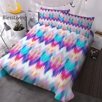 BlessLiving Colorful Pink Bedding Set Striped Quilt Cover Bright Boho Bedclothes 3pcs Soft Vibrant Bed Set Geometric Bedlinen 1