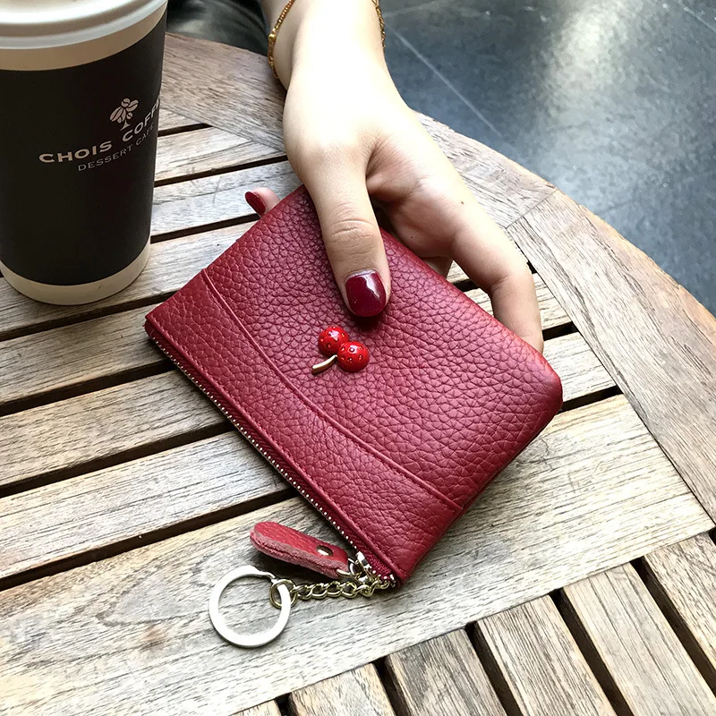 

Cowhide Coin Purse Women Genuine Leather Zipper Mini Wallet Key Holder Credit Card Holder Kids Children Money Pocket Pouch Bag